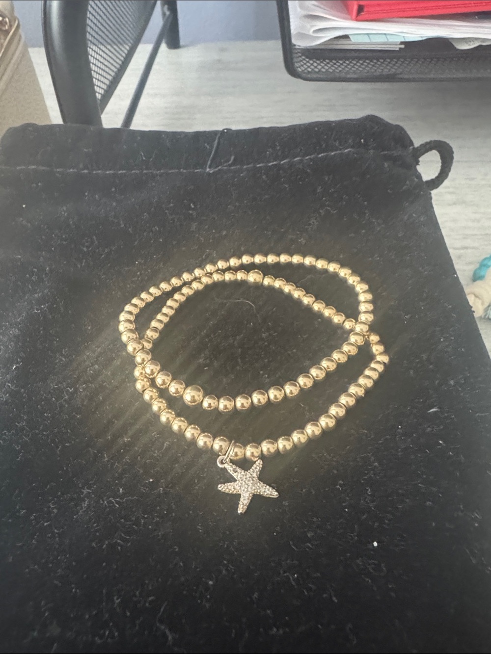 Gold Starfish Charm Beaded Stretch Bracelet Set - Women